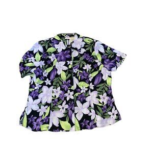 White Stag Floral Hawaiian Tropical 100% Rayon Blouse Top Casual Shirt Size 14